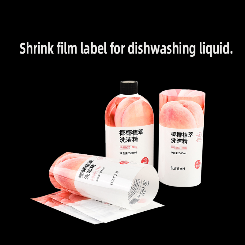 Shrink film label for detergent.